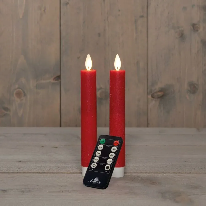 DINERKAARS WAX LED OP BATTERIJ ROOD 18 CM SET VAN 2  ANNA'S COLLECTION