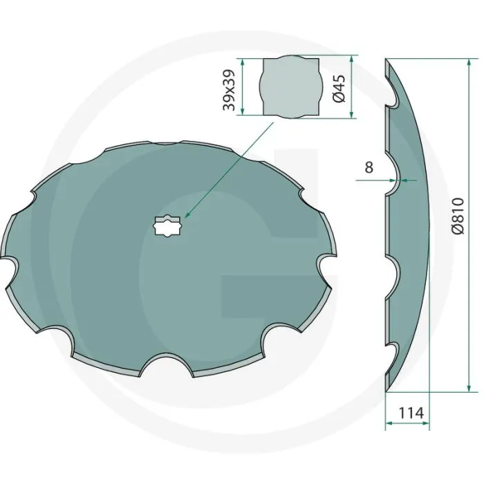 EGGESCHIJF GETAND 810MM BUITENØ, 10 TANDEN, 114MM BUIGING