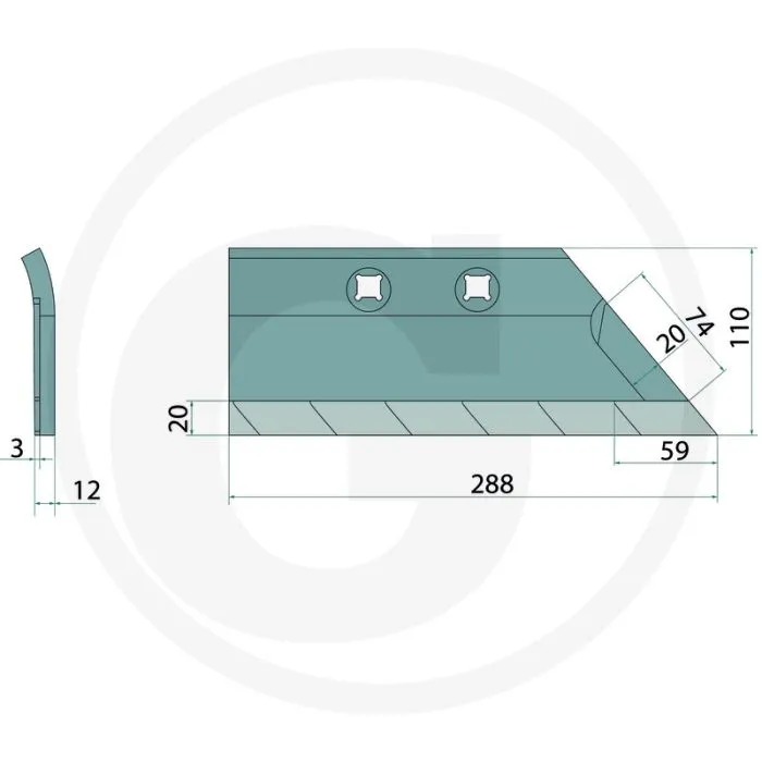 ENDURANCE CARBIDE VOORSCHAAR RECHTS  PASSEND VOOR KUHN  288 X 110 X 12 MM