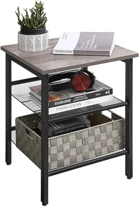 Indestische eindtafel, nachtkastje met 2 verstelbare maasplanken, stabiel metalen frame, eenvoudige montage, voor woonkamer, 15,