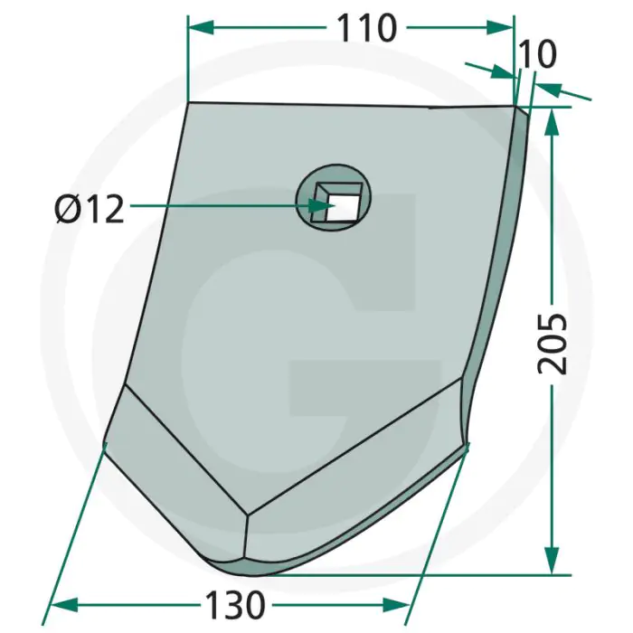 SCHAARPUNT  AFMETINGEN: 205 X 130 X 10 MM
