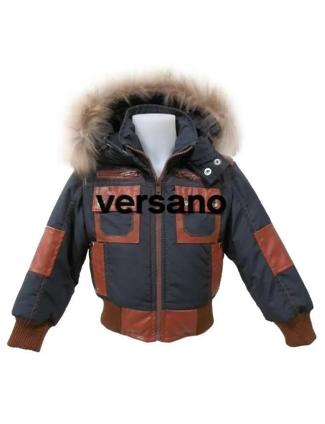 Versano jongens kinderjas met bontkraag Redwood Blauw